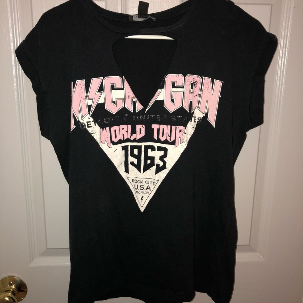 Neck Line Cut Out Rock and Roll T-Shirt